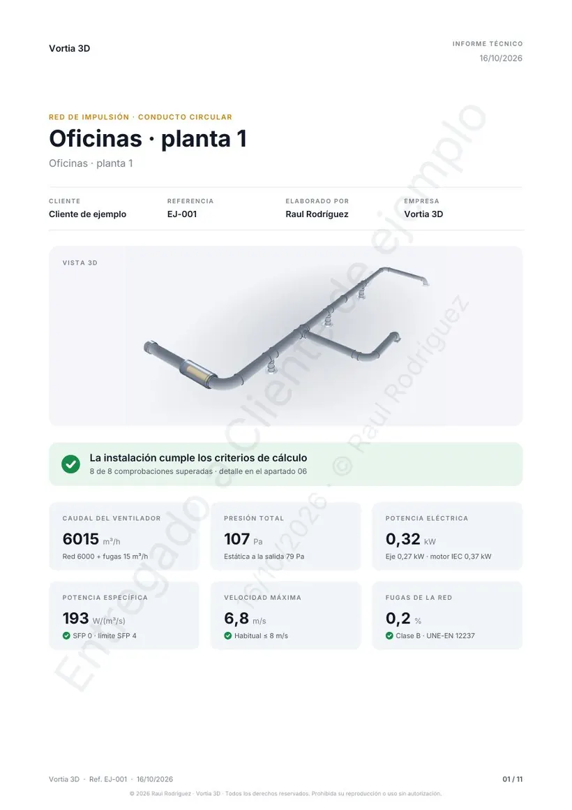 Plan Pro: informe con la marca Vortia 3D.